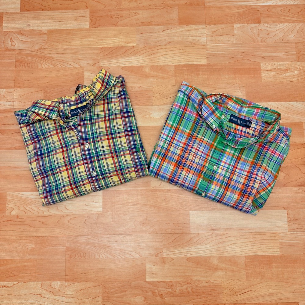 Lot of 2 Ralph Lauren Mens 2XLT Tall Classic Fit Plaid Short Sleeve Shirts